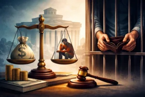 Undertrial prisoner behind bars representing how bail bond requirements affect poor defendants in India